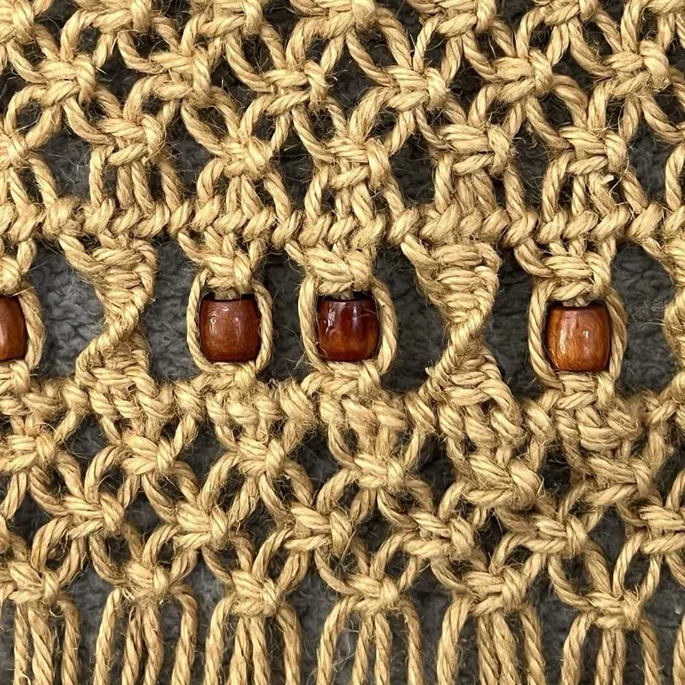1970s Jute Macrame Wall Hanging Rustic Branch Boho  Handmade 42